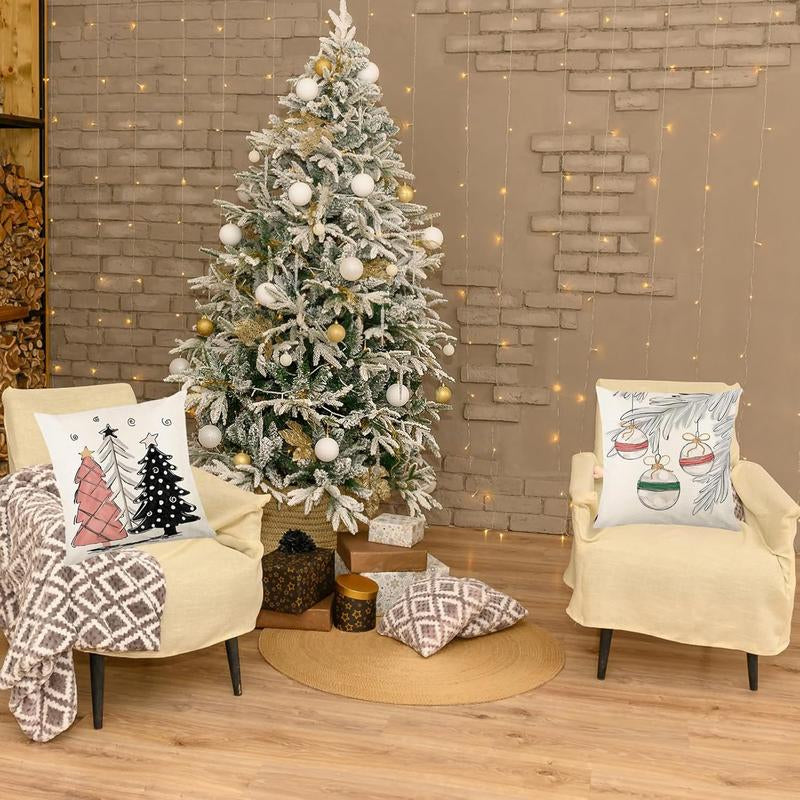 Christmas Decorations - Christmas Pillow Covers 18X18 Set of 4, Holiday Christmas Decor Home Sofa Couch Cushion Indoor Decorations