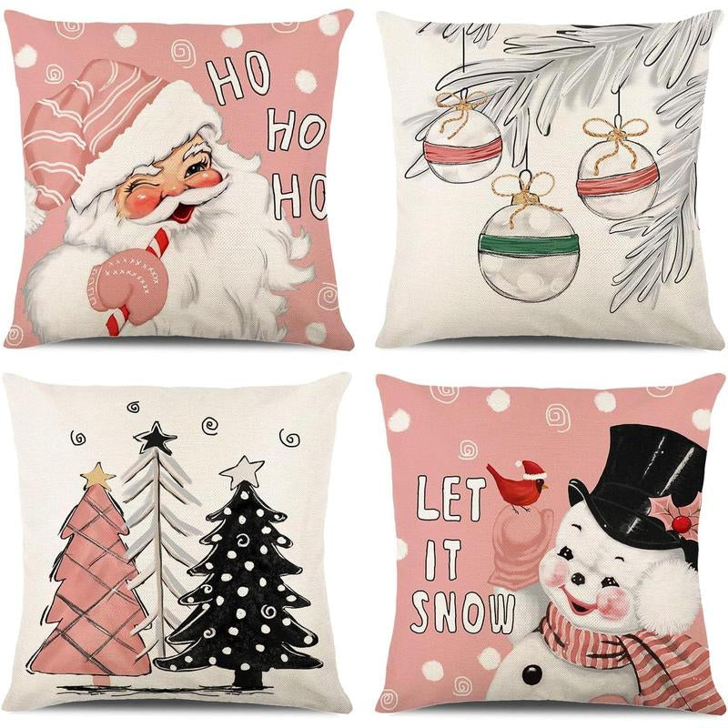 Christmas Decorations - Christmas Pillow Covers 18X18 Set of 4, Holiday Christmas Decor Home Sofa Couch Cushion Indoor Decorations