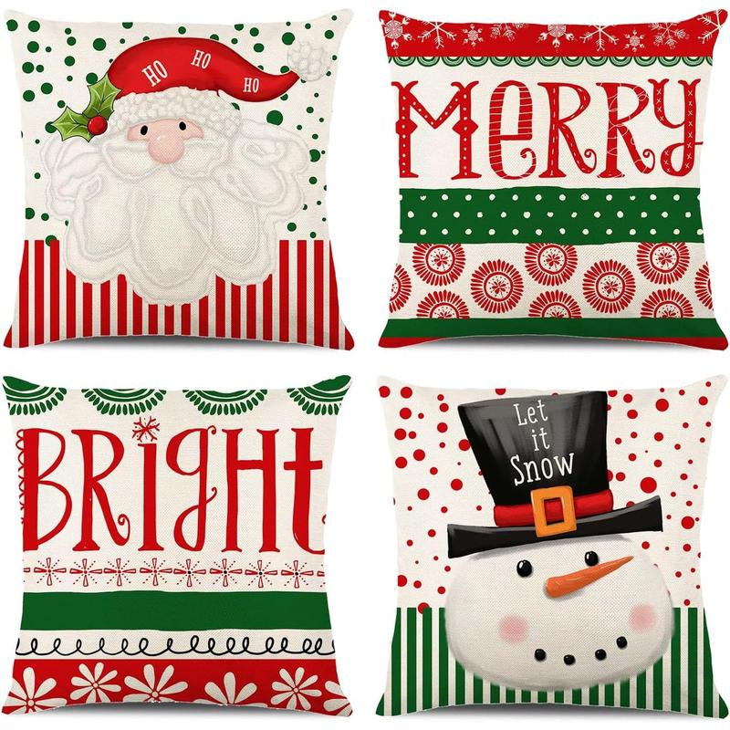 Christmas Decorations - Christmas Pillow Covers 18X18 Set of 4, Holiday Christmas Decor Home Sofa Couch Cushion Indoor Decorations