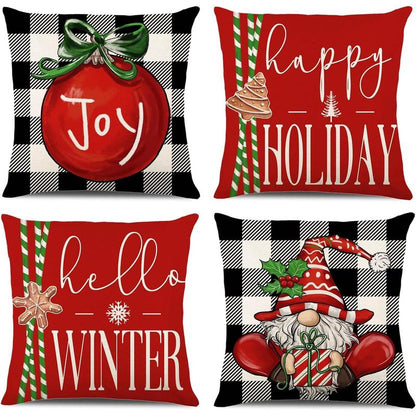 Christmas Decorations - Christmas Pillow Covers 18X18 Set of 4, Holiday Christmas Decor Home Sofa Couch Cushion Indoor Decorations