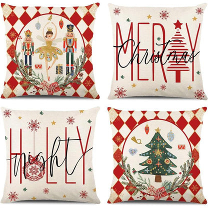 Christmas Decorations - Christmas Pillow Covers 18X18 Set of 4, Holiday Christmas Decor Home Sofa Couch Cushion Indoor Decorations