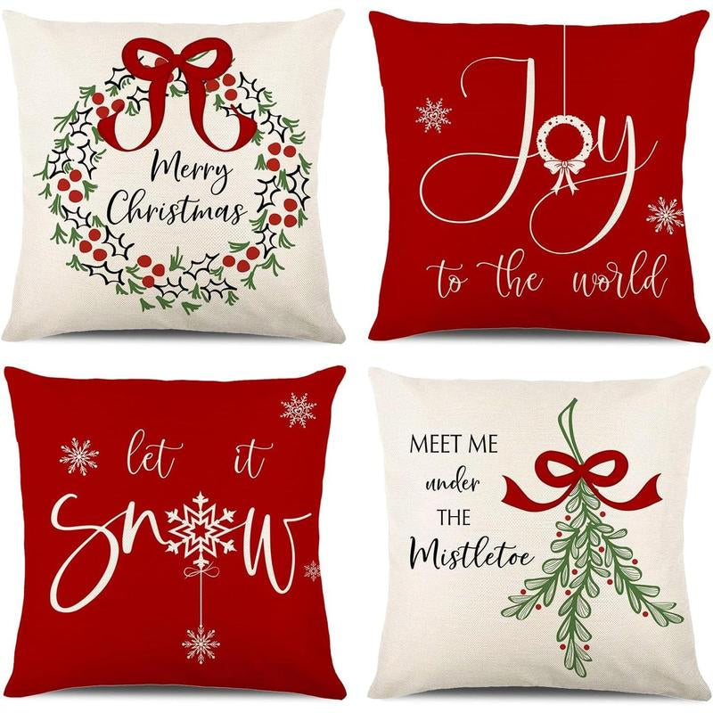 Christmas Decorations - Christmas Pillow Covers 18X18 Set of 4, Holiday Christmas Decor Home Sofa Couch Cushion Indoor Decorations